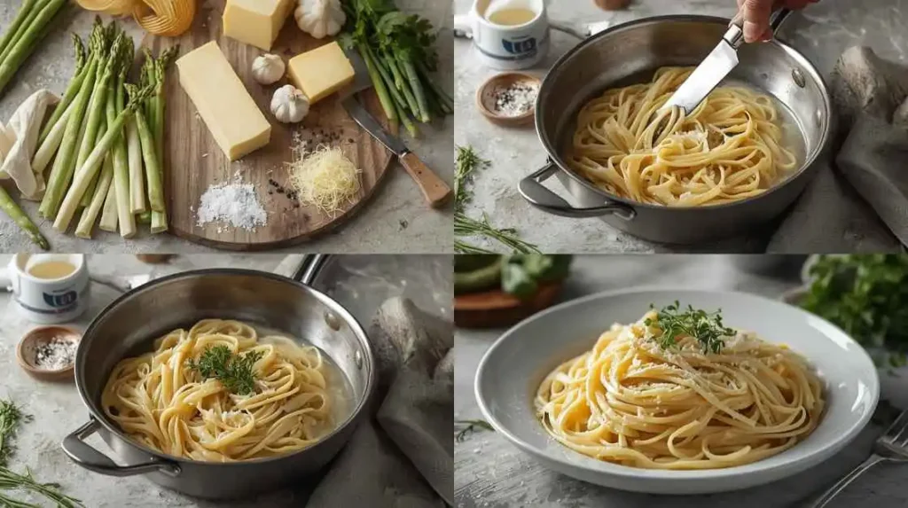 Cremige Pasta mit weißem Spargel und Parmesan 