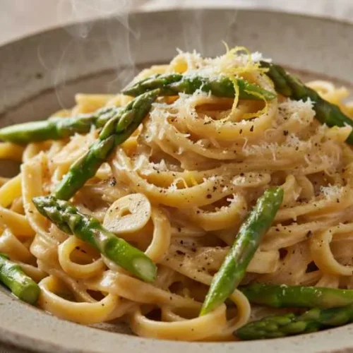 Grüner Spargel Pasta mit Sahne