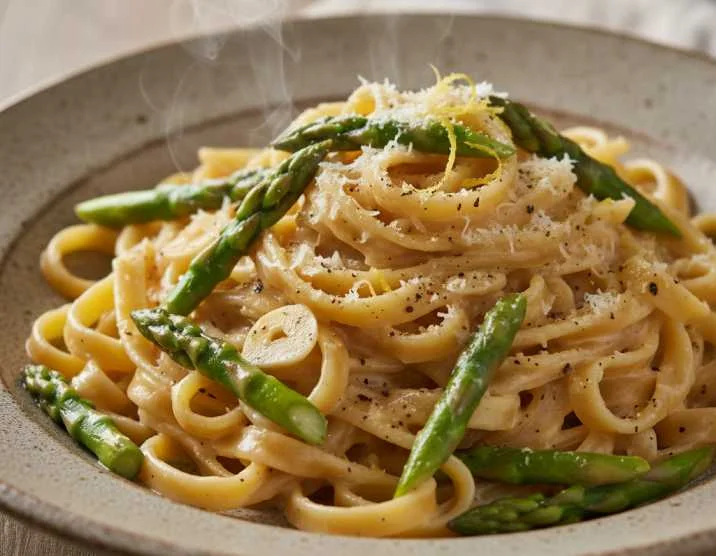 Grüner Spargel Pasta mit Sahne