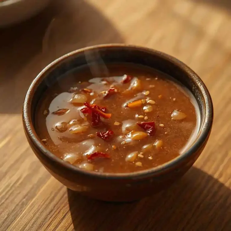 Realistic close up of a small bowl of Asian stir fry sauce for noodles shiny and glossy texture li