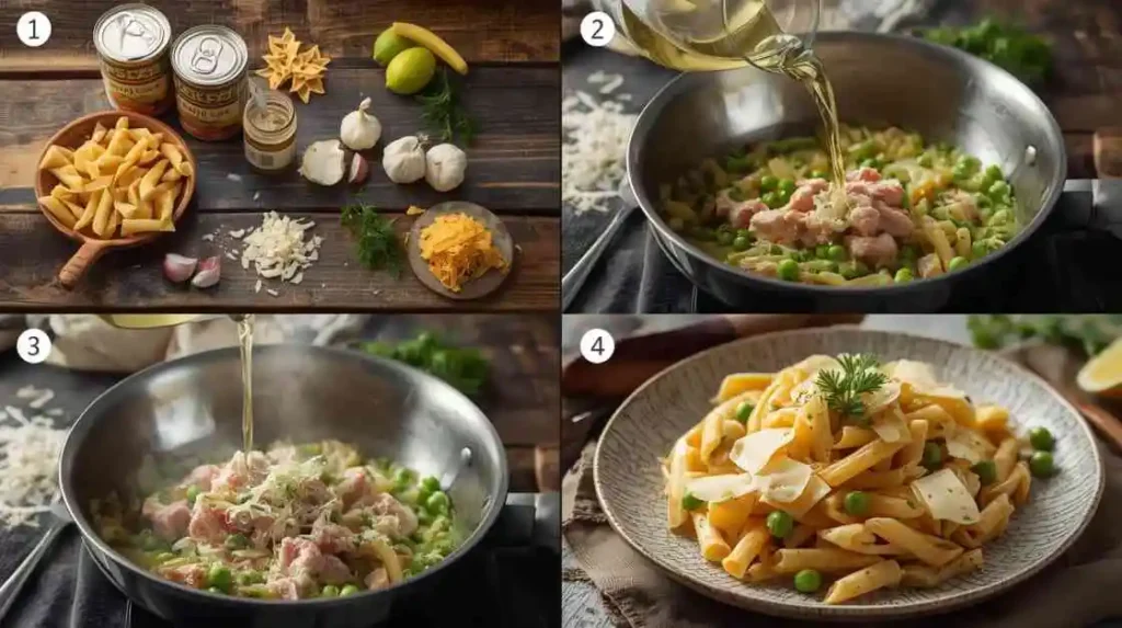 Ingredients process Cremige Thunfisch Pasta mit Sahne und Erbsen 1