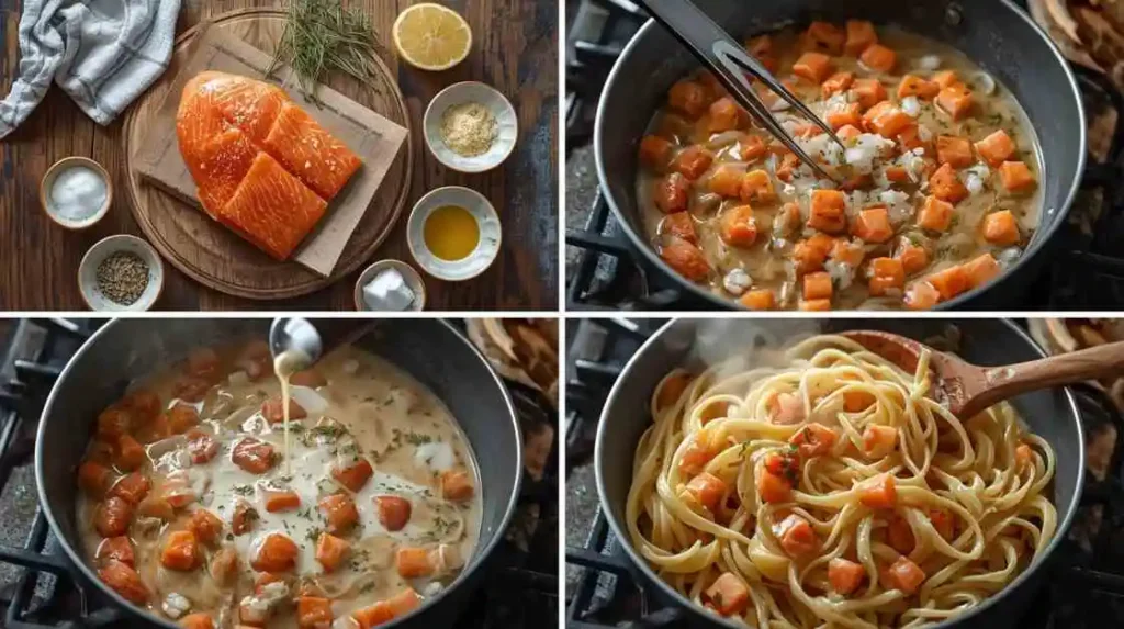 Ingredients process Pasta mit Lachs 