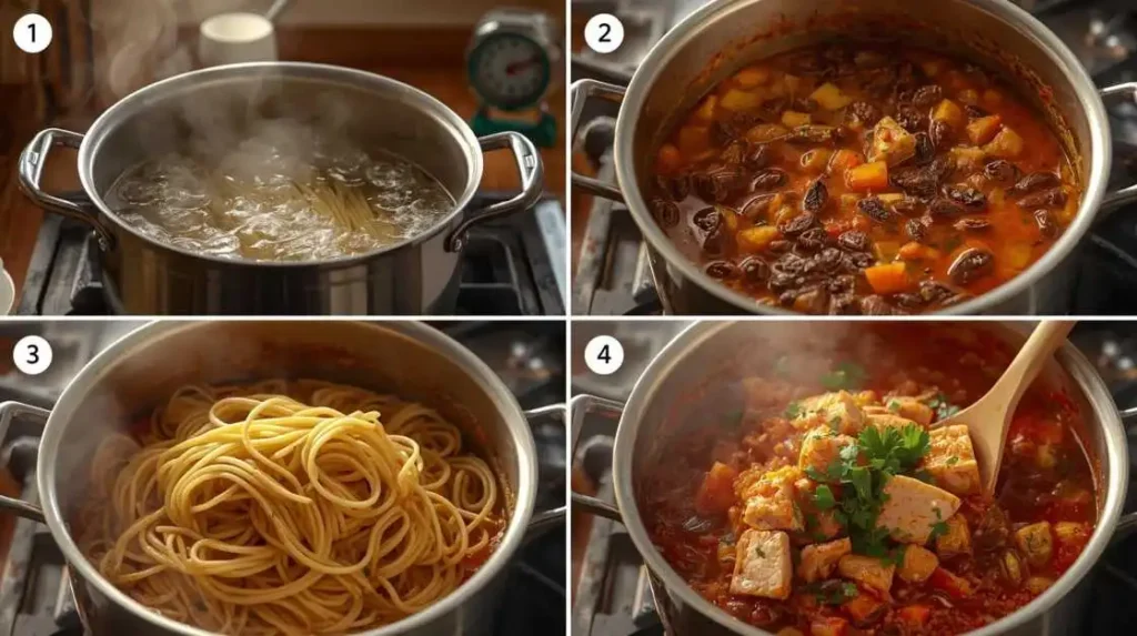 Ingredients process Pasta mit Thunfisch alla Puttanesca 