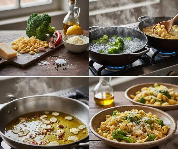 Ingredients process making Pasta mit brokkoli