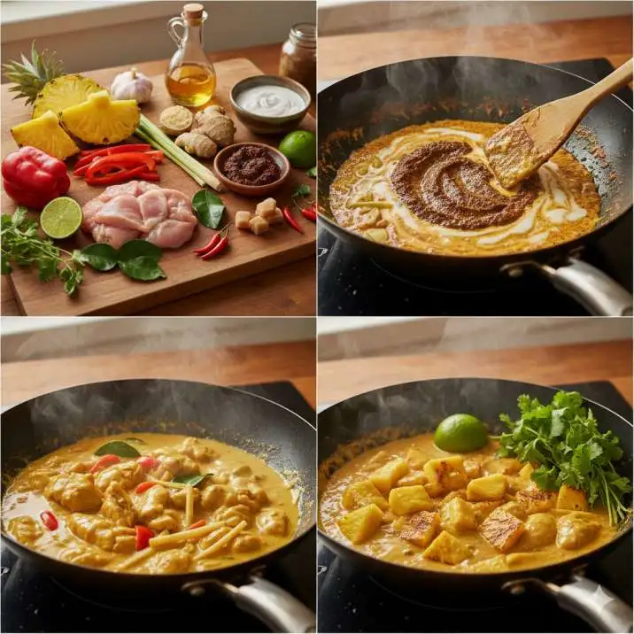 Ingredients process sauce ananas im curry sauce