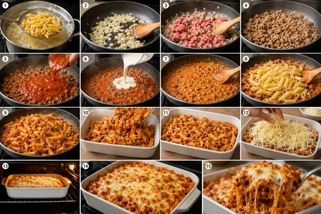 Das 1-Topf-Geheimnis für perfekte Pasta al Forno (in 40 Minuten) process making pasta al forno