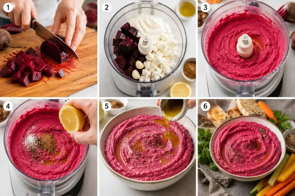 Cremiger Rote-Beete-Dip – Einfach, Gesund & Unglaublich Lecker process ingredients rote beete dip