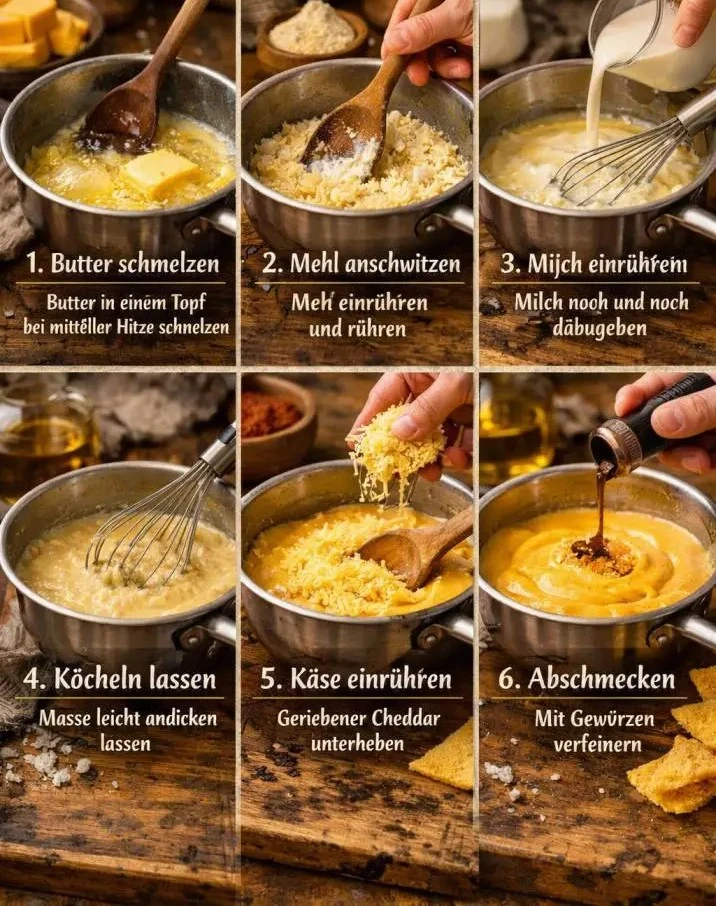 Cheddar-Soße Rezept: So gelingt sie cremig, würzig und garantiert klumpenfrei process ingredients chedda sauce (1)