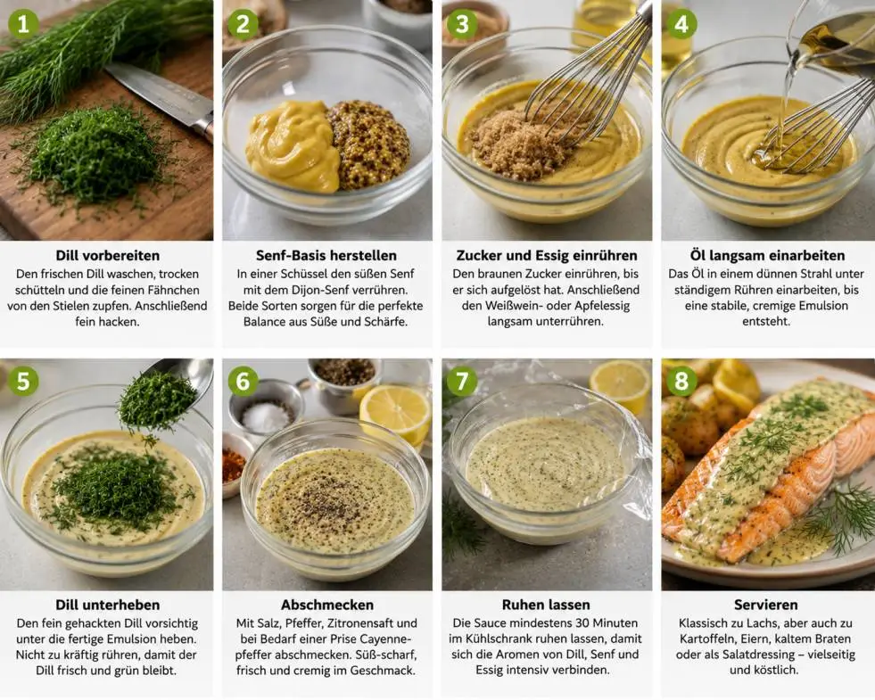 Dill-Senf-Sauce selber machen: Das ultimative Rezept für Fisch, Lachs und mehr dill senf honig ingredients