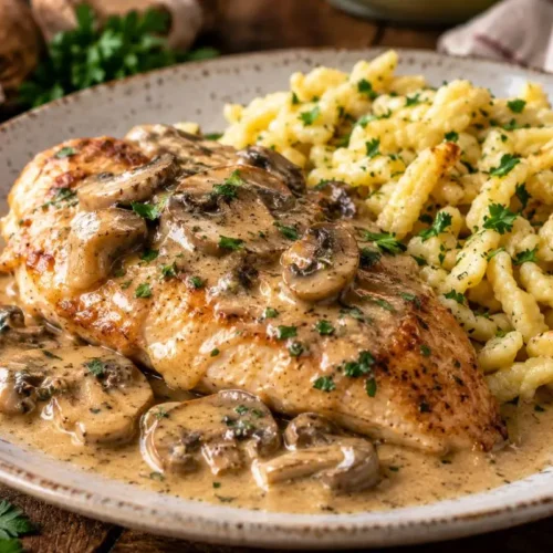 Cremiges Jäger-Hähnchen mit Spätzle: Ganz ohne Fertig-Saucen cremiges jager hahnchen
