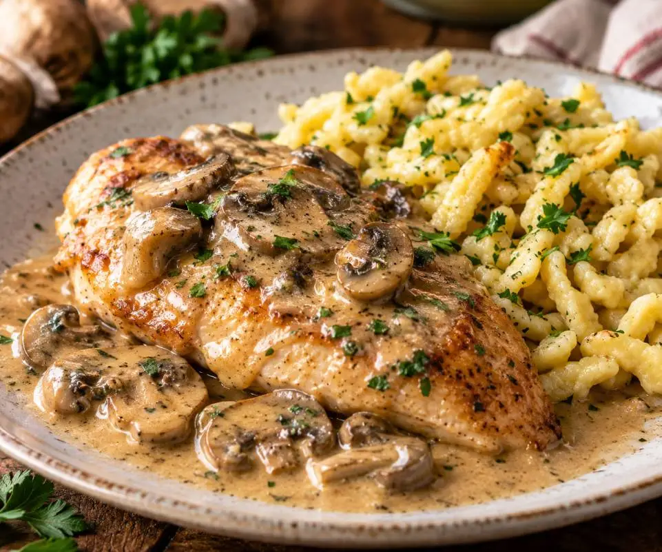 Cremiges Jäger-Hähnchen mit Spätzle: Ganz ohne Fertig-Saucen cremiges jager hahnchen
