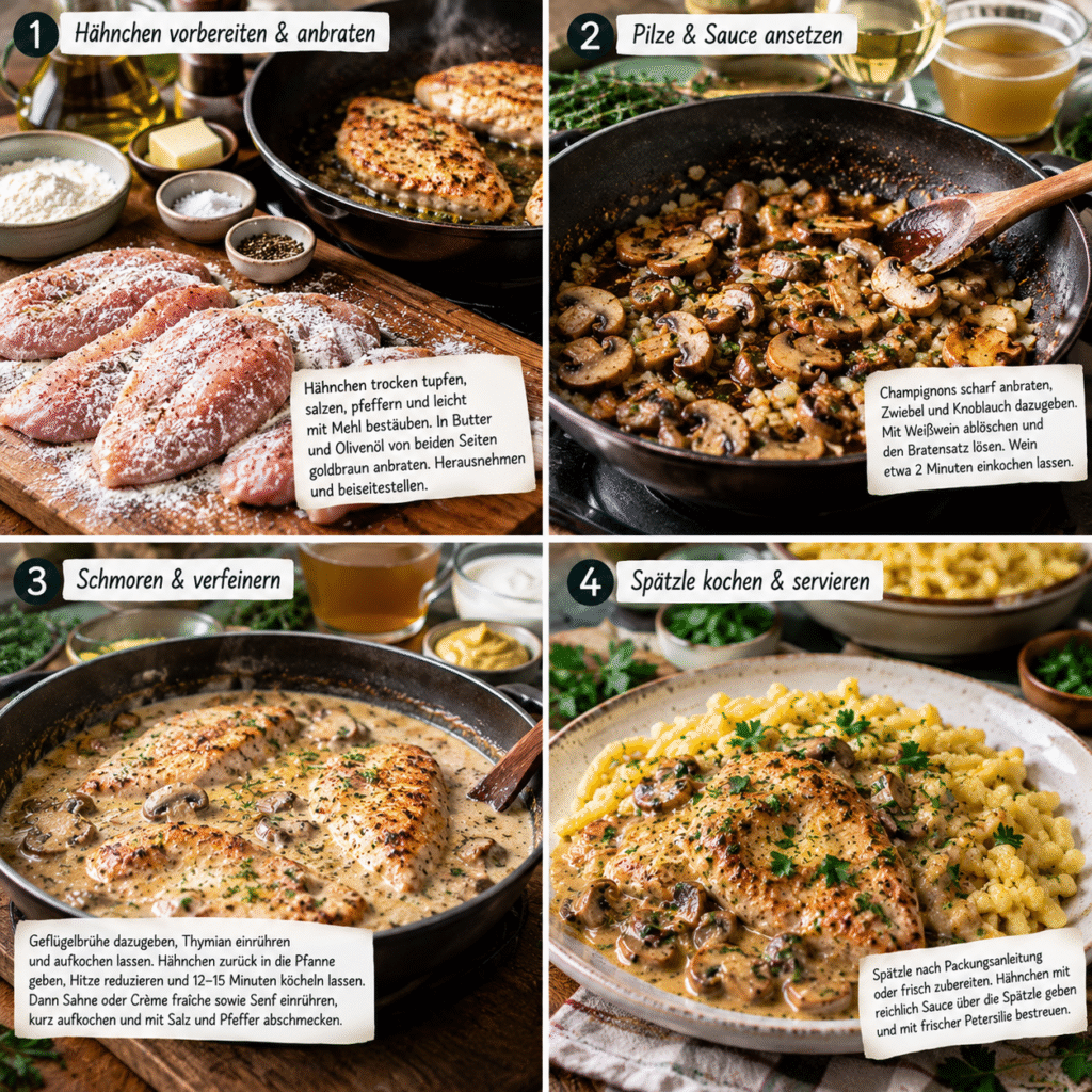 Cremiges Jäger-Hähnchen mit Spätzle: Ganz ohne Fertig-Saucen ingredients processss