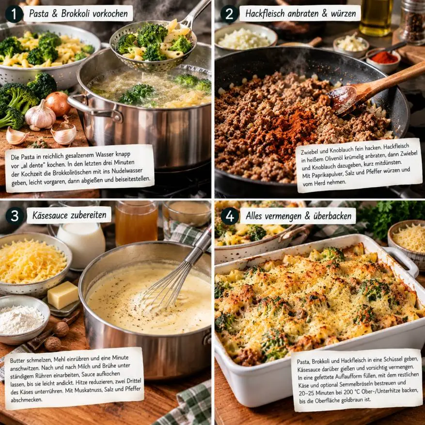 Herzhaftes Hack-Pasta-Gratin mit Brokkoli: So cremig hast du Auflauf noch nie gegessen! process gratin brokkoli