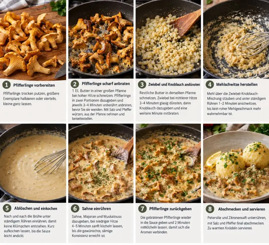 Cremige Pfifferlingsauce: Der Herbstbegleiter zu Knödeln, der jedes Familienessen rettet process ingredients pfifferlingsauce